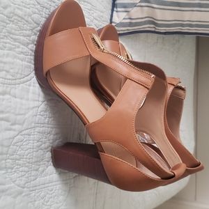 Tan zip front heels